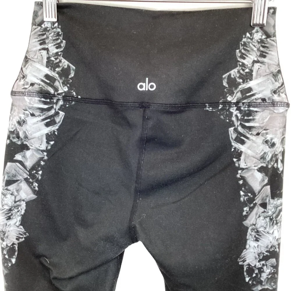 Alo Women's High-Waist Black &‎ White Crystal Print Leggings Size XS Xsmall
